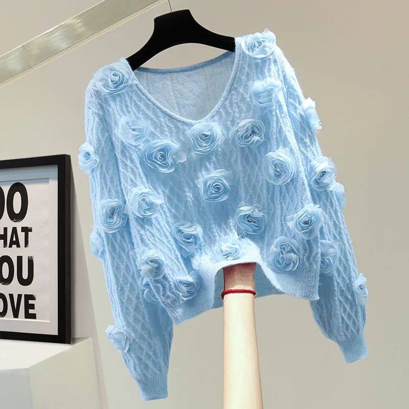 重工花朵镶钻长袖显瘦上衣秋冬韩版宽松毛衣,淘宝优惠券,粉丝福利购,淘宝优惠卷