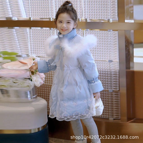 女童羽绒棉服公主保暖外套冬季洋气棉袄儿童冬装加厚中长款棉衣 - 图0