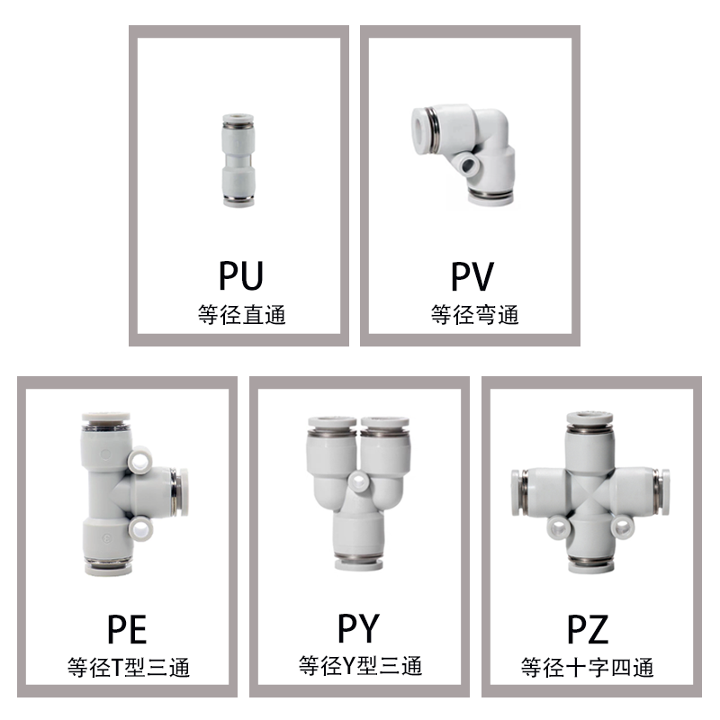 亚德客PU PE PY PV PZ4 6 8 10 12等径接头T型Y型三通四通APK快插 - 图0