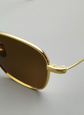 日式本万年龟纯钛金色窄框墨镜男