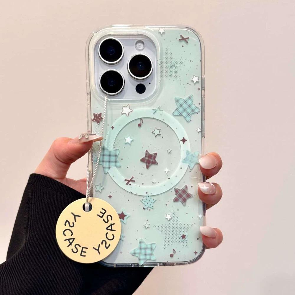 磁吸支架适用oppoA3/reno10/4se手机壳findx7/5pro薄荷绿五角星格纹折叠A56/32/a57女K11x/97/93s软套8国际版 - 图1