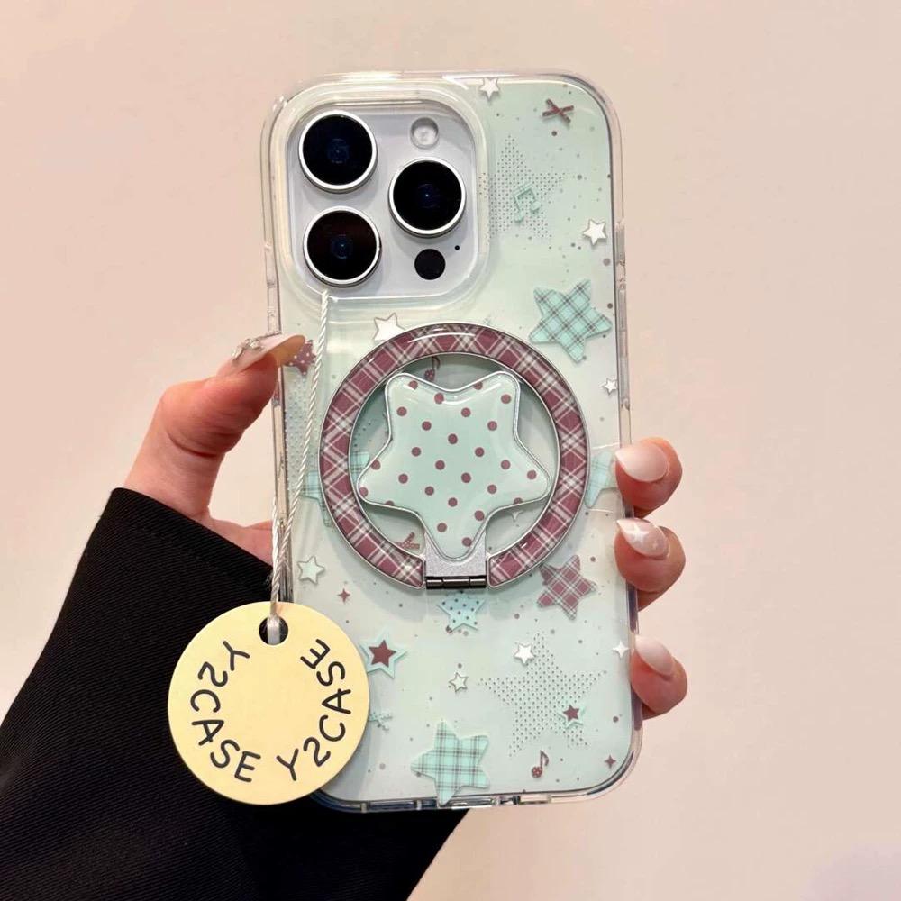 磁吸支架适用oppoA3/reno10/4se手机壳findx7/5pro薄荷绿五角星格纹折叠A56/32/a57女K11x/97/93s软套8国际版 - 图0