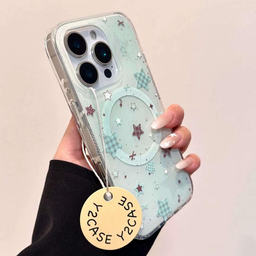 磁吸支架适用oppoA3/reno10/4se手机壳findx7/5pro薄荷绿五角星格纹折叠A56/32/a57女K11x/97/93s软套8国际版 - 图3