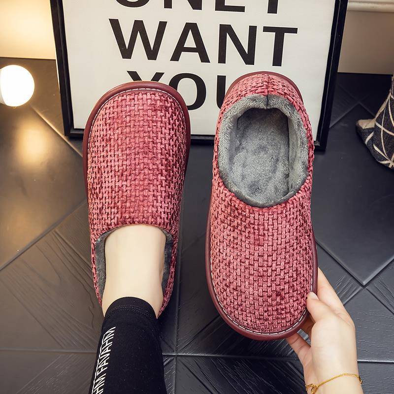 秋冬季家用包跟拖鞋男女情侣室内居家防滑木地板软底家居布1119h - 图0