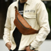 Top layer cowhide retro casual style sports chest bag waist bag