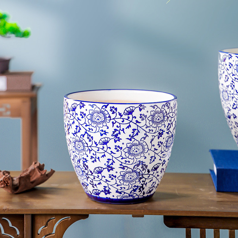 新中式家用客厅陶瓷花盆摆件中国风青花瓷发财树兰花专用三角梅盆,淘宝优惠券,粉丝福利购,淘宝优惠卷