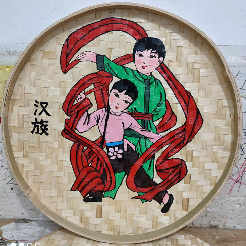 56民族手绘竹编饰品簸箕画装饰挂件竹筐画饭店复古风农家乐竹筛子,淘宝优惠券,粉丝福利购,淘宝优惠卷