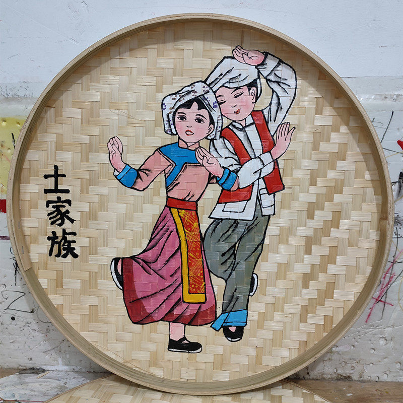 56民族手绘竹编饰品簸箕画装饰挂件竹筐画饭店复古风农家乐竹筛子,淘宝优惠券,粉丝福利购,淘宝优惠卷