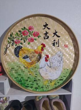竹编装饰画复古柴火鸡餐厅墙饰画
