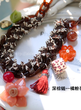 LERYAE 韩国档口AZ 饰品 粗花呢 精致花朵蝴蝶结嘴唇 宽项链