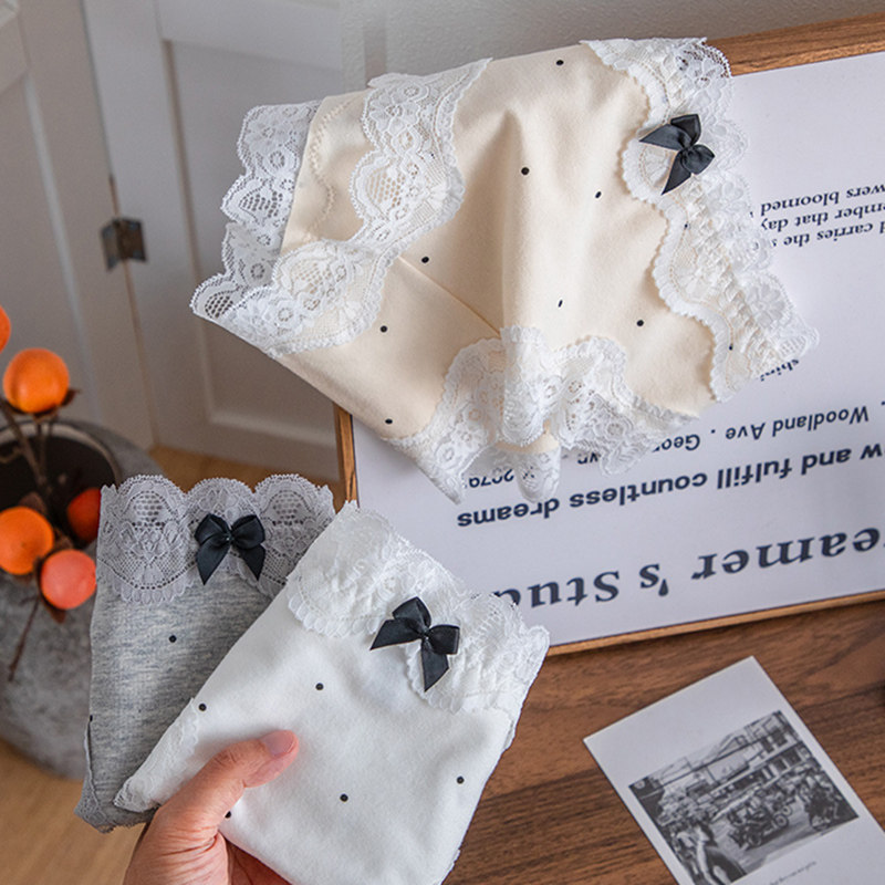 法式蕾丝边女士内裤纯棉裆2025秋冬新款可爱小圆点纯欲风三角短裤,淘宝优惠券,粉丝福利购,淘宝优惠卷