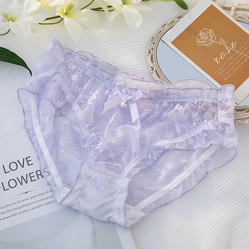 内裤女蕾丝性感纯欲风镂空透明日系少女甜美蝴蝶结花边女士三角裤,淘宝优惠券,粉丝福利购,淘宝优惠卷