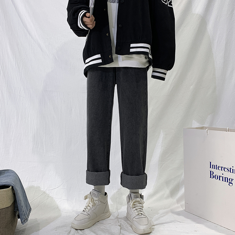 加绒高腰阔腿宽松显瘦新款直筒裤子 淘稚气牛仔裤