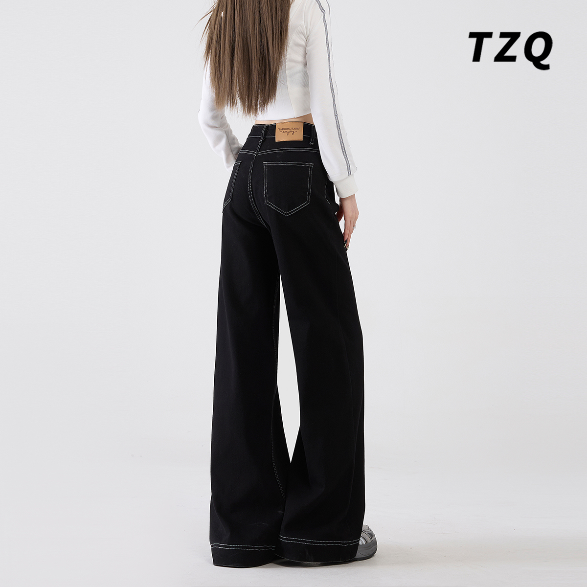 黑色阔腿牛仔裤女爆款2025秋季新款高腰宽松显瘦慵懒风垂感拖地裤 - 图3