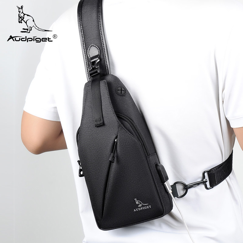 杜彼袋鼠男牛津布帆布胸前包斜挎包 audpiget杜彼男士包袋