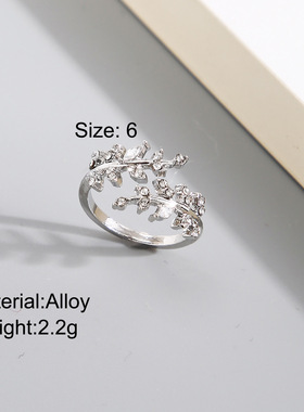 小众设计关节戒指女镶钻树叶戒指