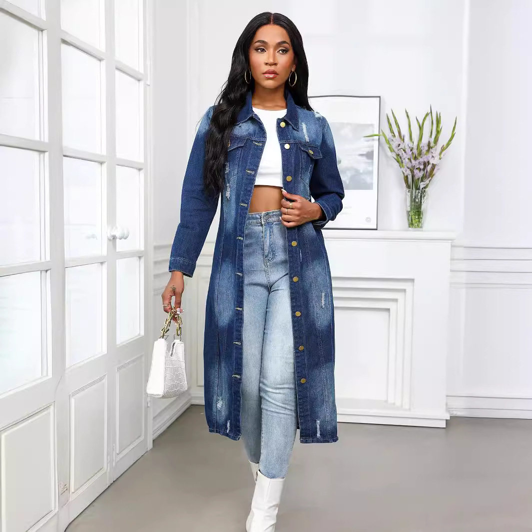 Long denim jacket women's denim jacket Female slim fit coat - 图0