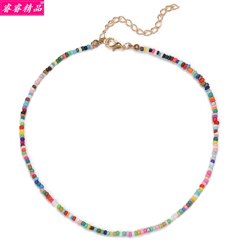 new ornaments bohemian short necklace rice bead Girls choker - 图3