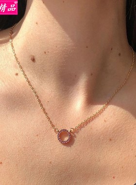 simple ladies rhinestone round Pendant necklace accessories