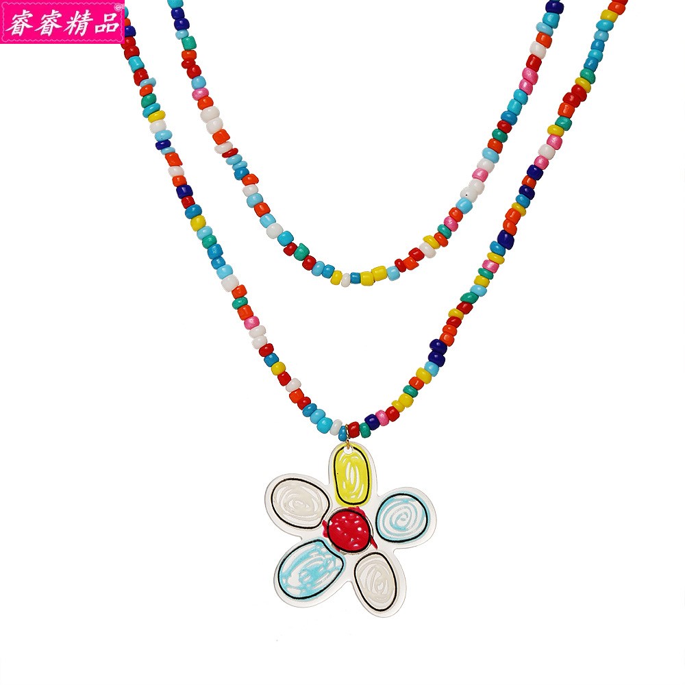 boho double-layer short necklace colorful rice beads choker - 图3