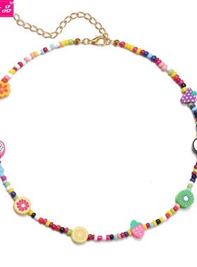 Bohemian Colorful Beaded Flower Necklace girls Fruit choker