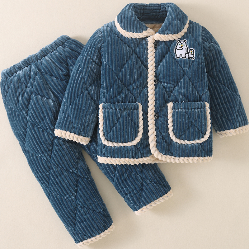 冬季儿童睡衣加厚法兰绒家居服套装女童小女孩三层夹棉加绒珊瑚绒