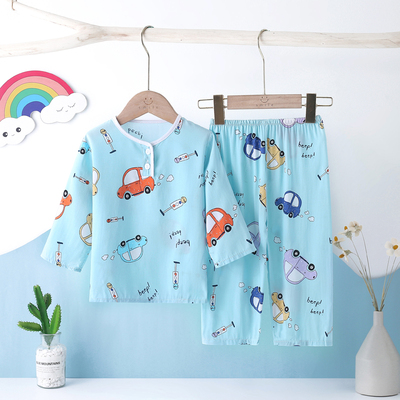 儿童睡衣夏季薄款棉绸男孩女孩小孩男童空调服宝宝绵绸女童家居服