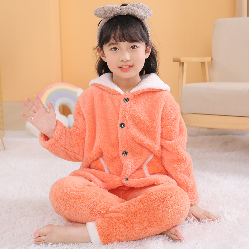 秋冬季儿童睡衣珊瑚绒男童加厚冬款女童宝宝法兰绒男孩家居服套装