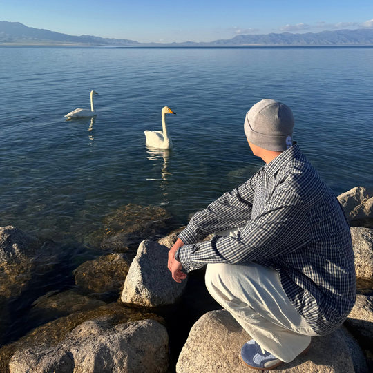 SANBAI 叁佰【Miu系蓝格子衬衫】男秋季新款休闲美式复古长袖衬衣