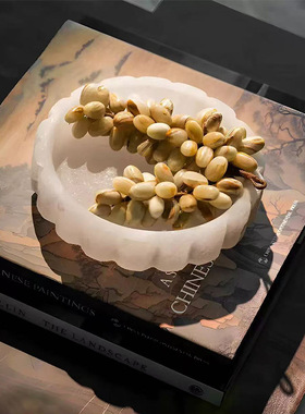 轻奢珊瑚云石托盘茶几摆件组合