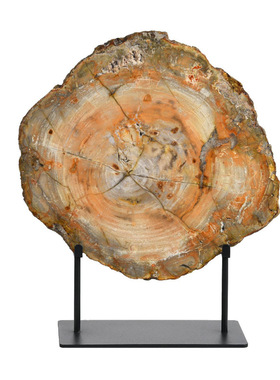 轻奢新中式木化石几何桌面摆件