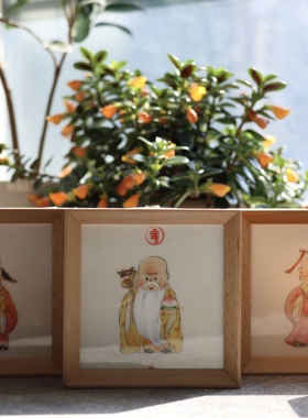 喵9蓬莱岛卡通可爱五福柚木发光灯箱新年家居摆件
