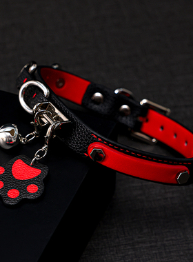 Puppy真皮粉白兔项圈女m铃铛刻字吊牌choker颈圈男项链牵引链脖圈