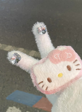 手套女生冬可爱针织美甲手套带钻加绒骑行防寒专用滑雪毛绒开车
