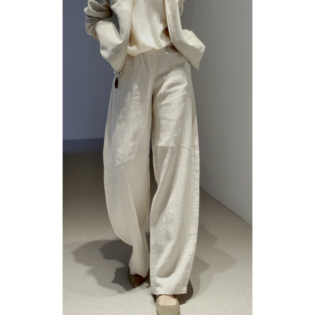 Rongmei aura silhouette hemp elastic waist loose harem pants spring women