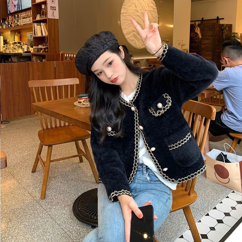 秋冬洋气百搭法式小香风貂绒外套
