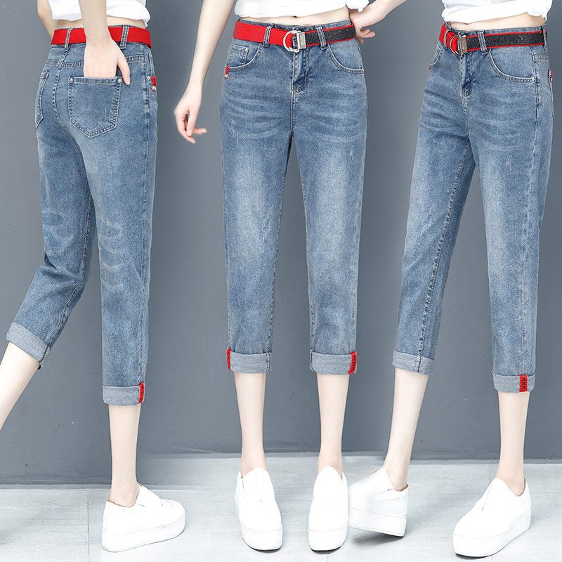 牛仔七分裤女夏2020新款韩版小脚裤 韩嘟猫牛仔裤