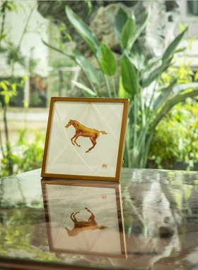 刺绣非遗手工铜框骏马桌面摆件礼