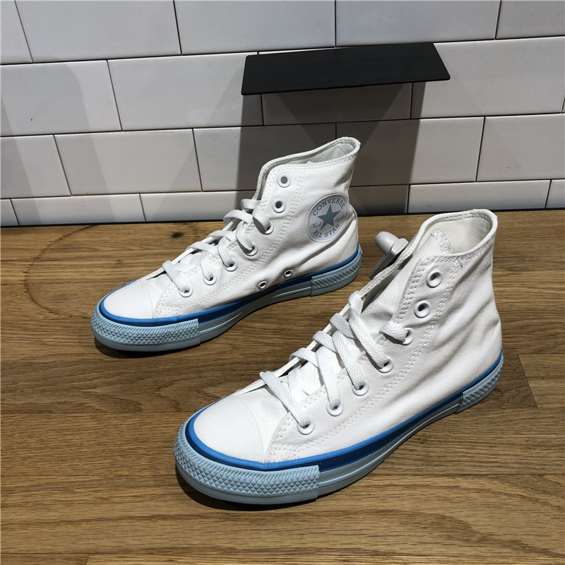 Converse/匡威新款女子白蓝冰淇淋高帮奶油色小白鞋帆布鞋568805C - 图0