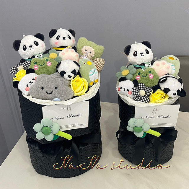 Graduation Birthday Gift Panda Doll Plush Doll Flower Bouquet Cute Toy to Surprise Girlfriend, Best Friend, and Children