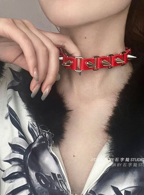 朋克哥特铆钉颈圈项链皮质choker