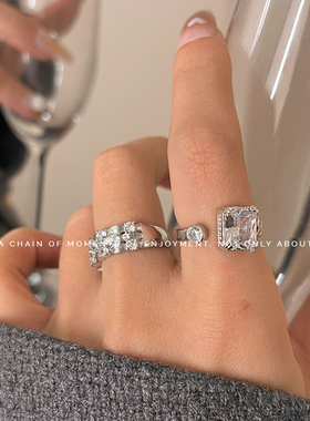 超闪锆石三层戒指女气质轻奢