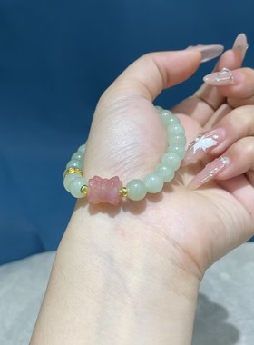 玉阅珠宝和田玉加盐源双莲花手串