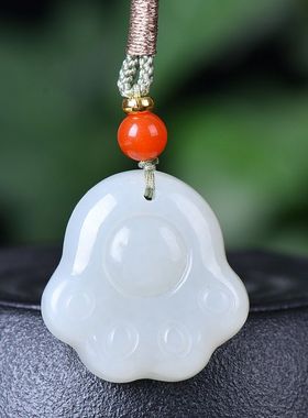 玉阅珠宝和田白玉熊掌吊坠
