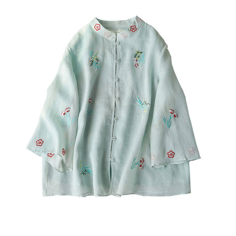 中国风重工刺绣复古雪纺夏季感衬衫 蒂曼芳衬衫