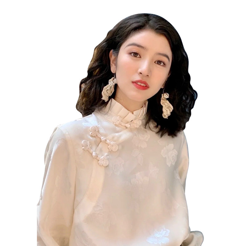 中式唐装提花女早春高级设计感衬衫 蒂曼芳衬衫