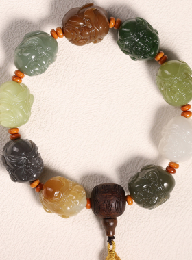 和田玉十八罗汉苏工双面工手串