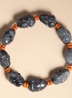 新疆和田玉青花籽料十八罗汉手串