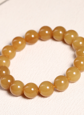 和田玉且末金山糖玉圆珠手串