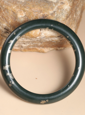 和田玉青玉含黄铁矿手镯58圈口